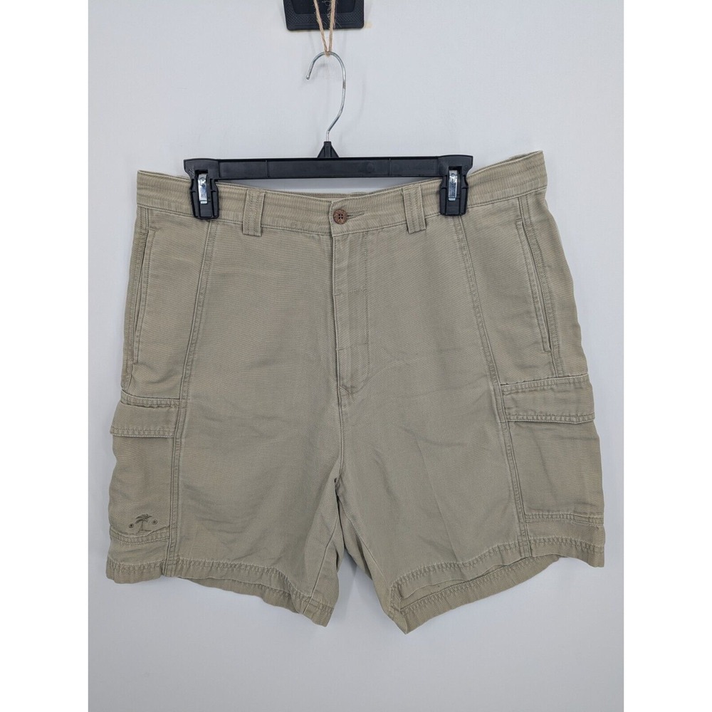 Tommy Bahama Relax VTG Cargo Shorts Men's 36 Beige Tencel Cotton Blend 7" Inseam